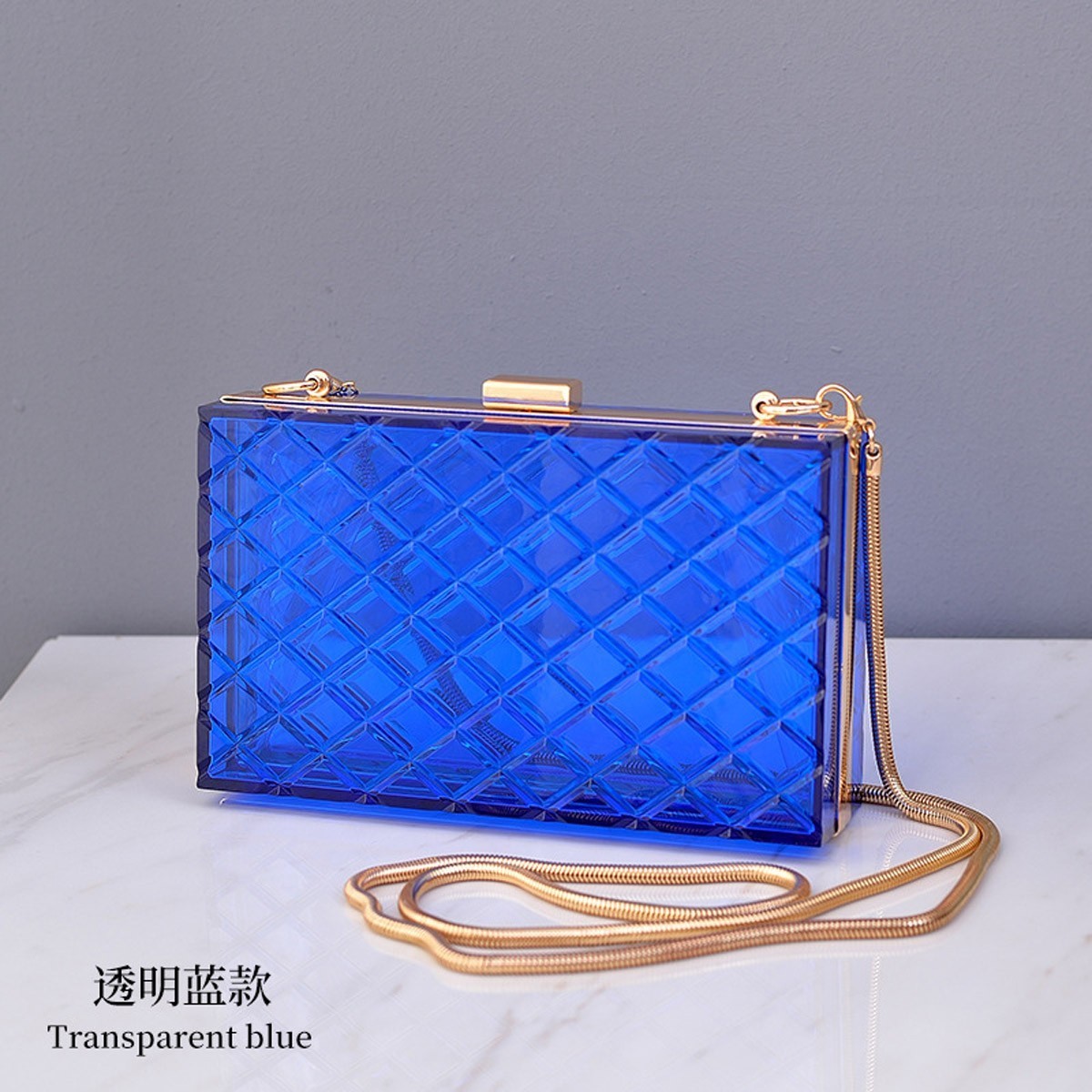 CLEAR ACRYLIC BOX CLUTCH WITH CHAIN > Boutique Handbags > Mezon Handbags